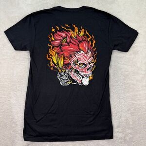 NEW Zero Foxtrot T-Shirt Men Small Black Skull Skeleton Flaming Head Tongue Flex